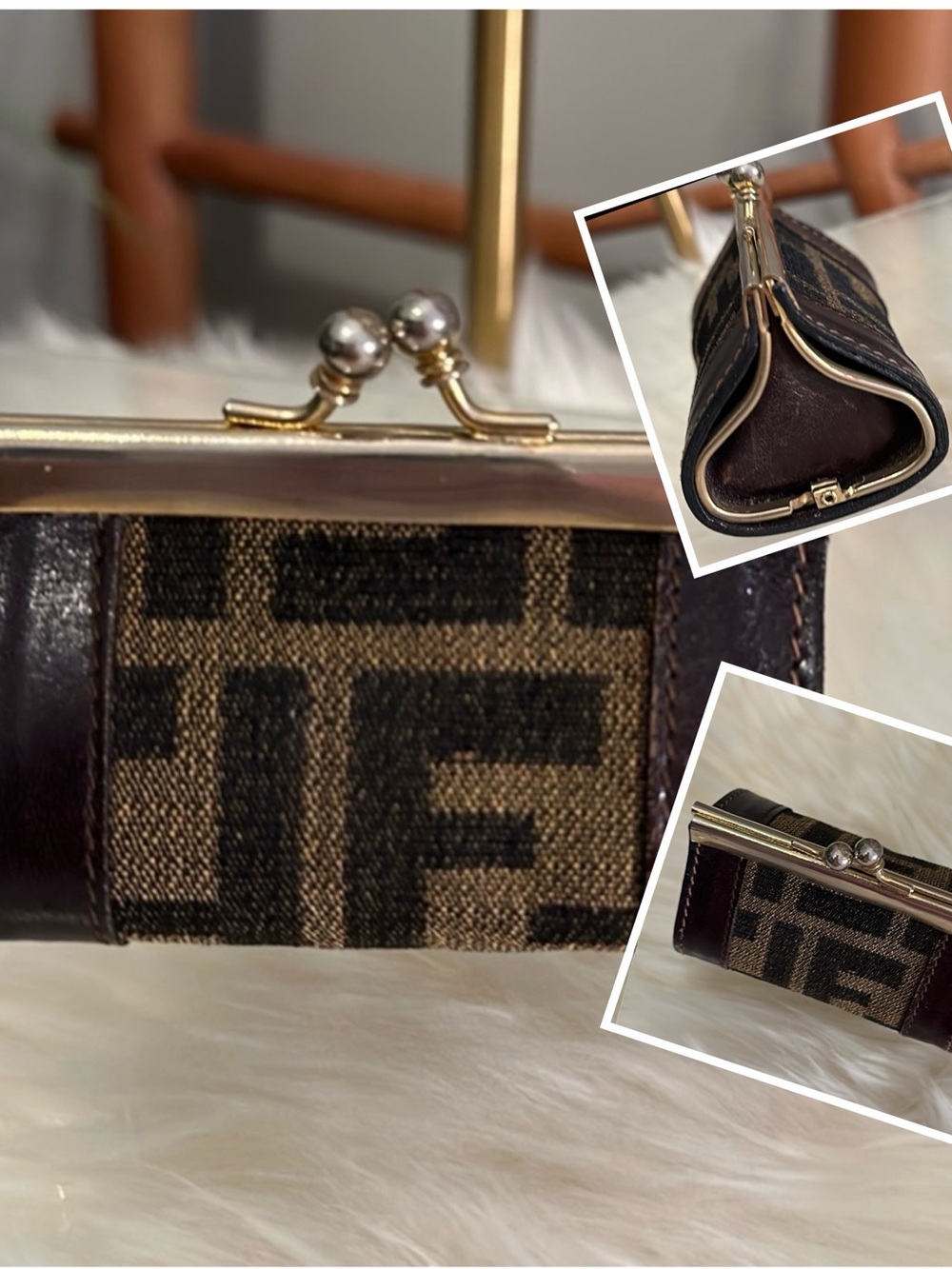🔥 RARE Authentic Fendi Roma Kisslock Vintage Coin Purse in Zucca Monogram🔥
